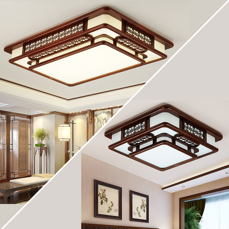 双层现代中式吸顶灯led大气客厅灯仿古实木大厅灯新古典卧室灯具