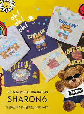 现货 韩国spao Sharon6墨镜小熊联名款生日蛋糕巧克力圆领卫衣ins