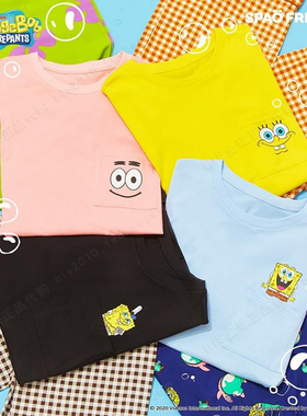 BIS现货 韩国SPAO联名海绵宝宝派大星短袖T恤睡衣长睡裤情侣家居