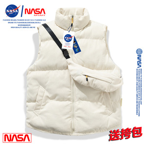 NASA潮牌灯芯绒羽绒棉马甲男青少年学生潮流休闲立领坎肩背心秋装
