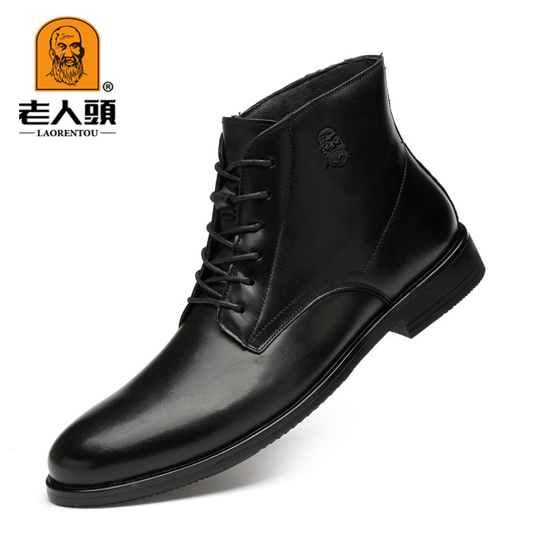 老人头正品马丁靴羊毛保暖小码休闲加绒牛皮高帮靴子商务男士皮鞋