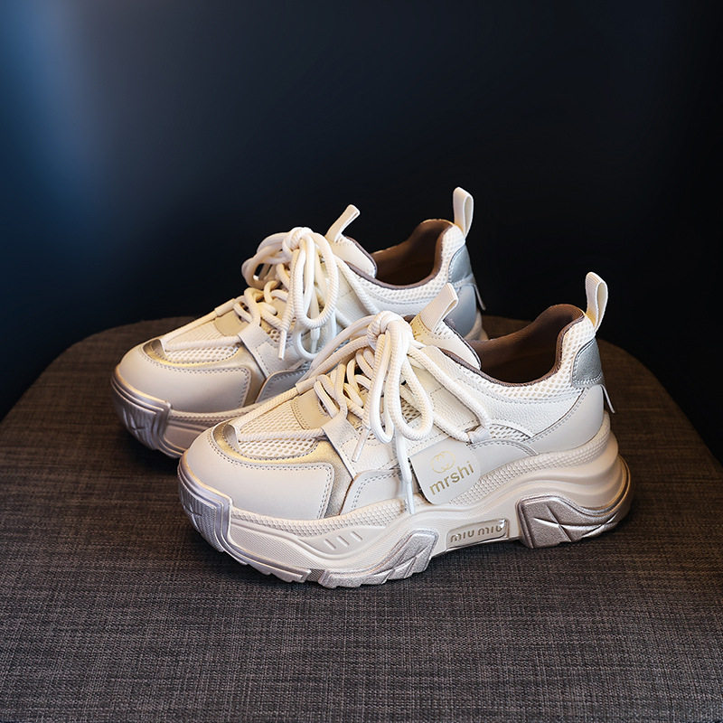 网红厚底平底女ins潮2025早春季新款真皮时尚休闲百搭运动鞋,女鞋,时尚休闲鞋,淘宝优惠券,粉丝福利购,淘宝优惠卷