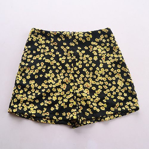 微瑕碎花短裤女夏季高腰阔腿裤