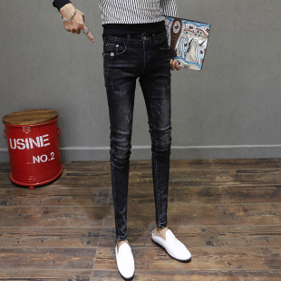 简约弹力长裤 男韩版 时尚 修身 潮 秋冬新款 小脚铅笔裤 黑色显瘦牛仔裤