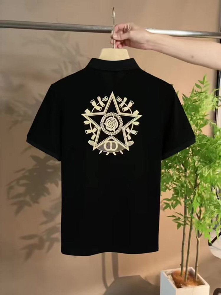 夏季新款时尚百搭潮牌五角星印花有领短袖欧货轻奢修身polo衫男士