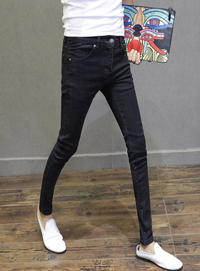 黑灰色牛仔裤男士春秋修身小脚潮牌网红小伙九分韩版流行百搭长裤