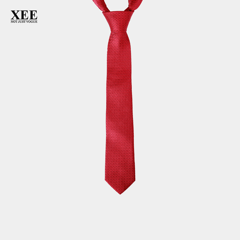 xee商场同款 新款男士红色暗纹桑蚕丝商务领带正装喜庆配饰品