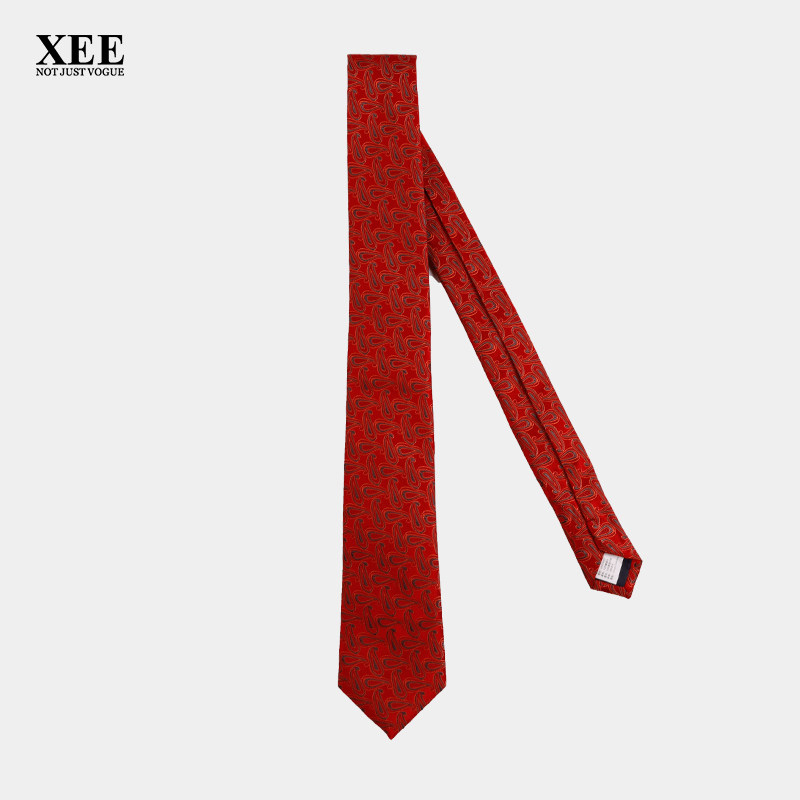 xee商场同款 男士红色花纹7cm箭头型桑蚕丝领带婚庆正装气质搭配