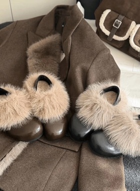 【小乐专享】6838玛丽珍毛毛小皮鞋黑色系