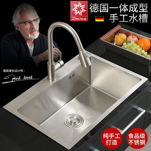 迪赛斯304不锈钢水槽单槽家用厨房手工洗菜盆加厚大号台下洗碗池