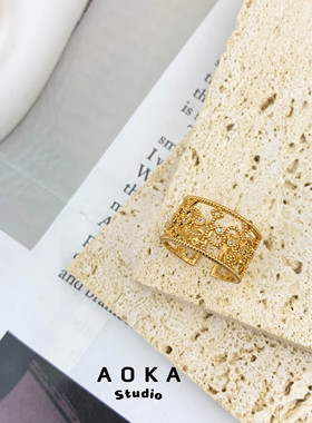 福利包邮法式复古雕花镂空锆石开口宽版戒指女气质轻奢宫廷风指环