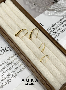 欧美INS潮款冷淡风小水滴弯钩钛钢镀金耳钉耳饰小众设计独特通勤