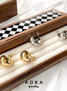 网红欧美ins风钛钢金属C形空心半圆耳环时髦高级感耳饰不规则耳坠