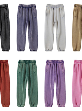 360G加绒 美式街头基础款 水洗做旧蜡染束脚宽松休闲卫裤