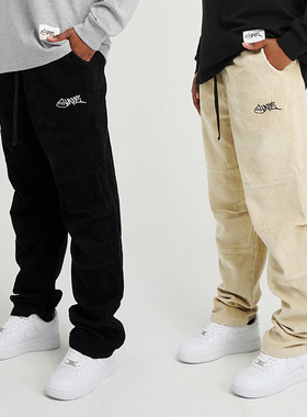 断码特卖 复古美式立体剪裁 灯芯绒松紧腰宽松直筒条绒休闲裤