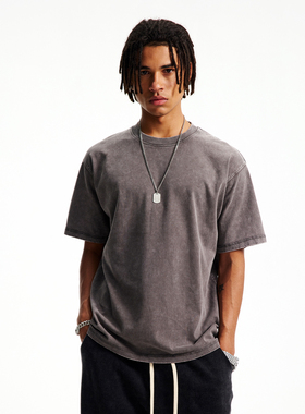 275G纯棉面料 美式复古水洗做旧炒雪花 合身合体版型短袖打底T恤