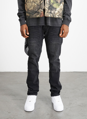 断码特卖 美式街头 膝盖刀割破坏破洞 百搭水洗黑色修身牛仔裤