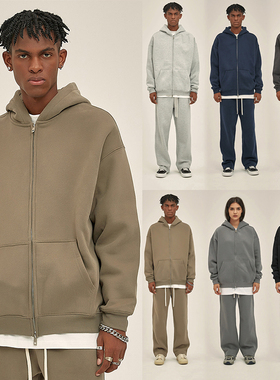 350G加绒面料 百搭基础色系 美式厚款百搭纯色宽松拉链连帽卫衣