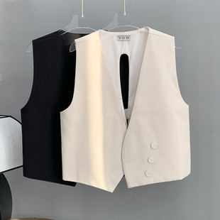 叠穿 背心马夹女款 设计感不规则小个子黑色西装 马甲女2025春秋短款