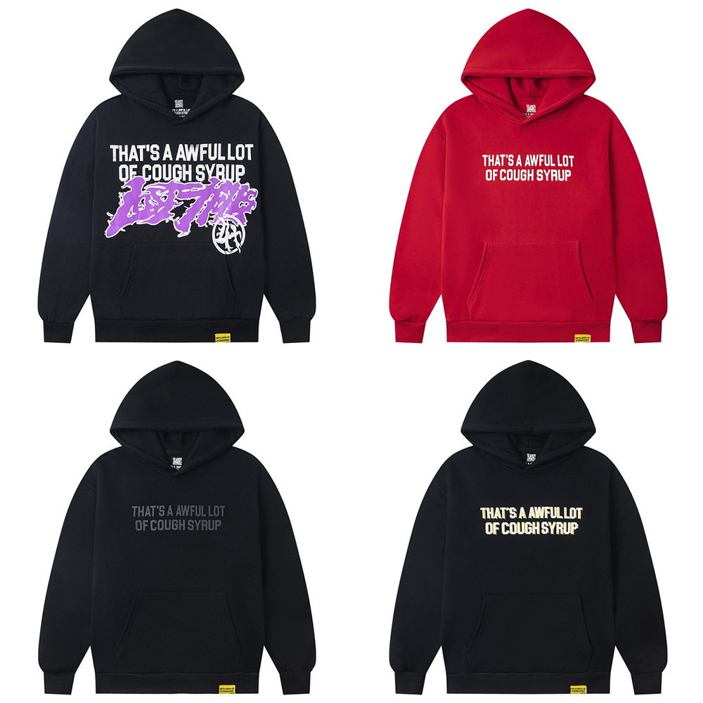 THAT'S A AWFUL LOT OF COUGH SYRUP字母印花宽松加绒连帽卫衣