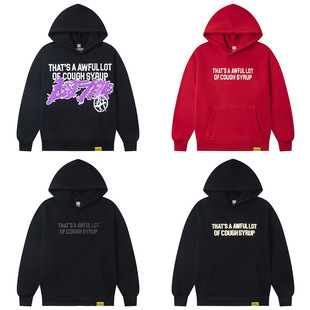 AWFUL LOT SYRUP字母印花宽松加绒连帽卫衣 THAT COUGH