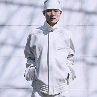 Far archive 25ss 皮质机车短款夹克褶皱袖子黑色皮革皮衣男女潮