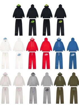 syna美式街头Drill风经典发泡印花美潮加绒连帽卫衣休闲长裤套装