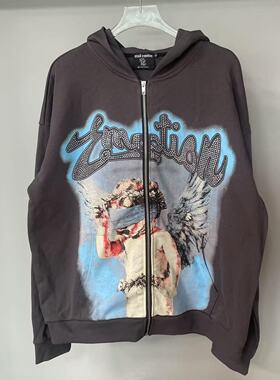 MIXED EMOTION HOODIE美潮嘻哈高街休闲烫钻重磅开衫连帽卫衣男女