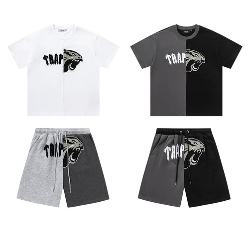 Trapstar拼接字母毛巾刺绣套装夏季美潮宽松短袖T恤休闲运动短裤