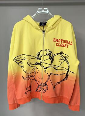 美潮MIXED EMOTION天使印花渐变色连帽开衫卫衣男女同款拉链外套