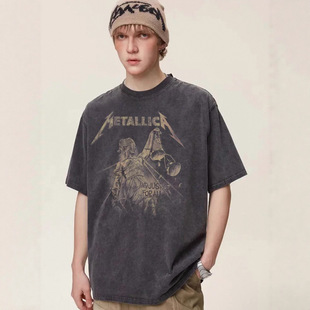 Metallica金属制品摇滚乐队数码印花美式街头嘻哈复古黑色短袖T恤