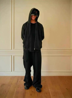 FARFROMWHAT Vibe风破旧袖子破洞设计解构连帽卫衣男女同款美式潮