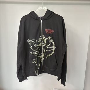 MIXED EMOTION射箭丘比特印花连帽卫衣美式潮牌街头男女拉链外套