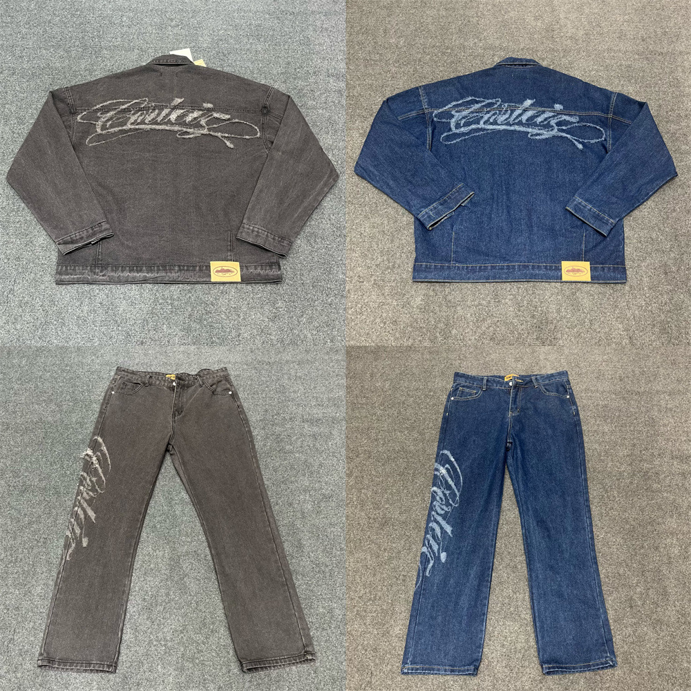 Corteiz恶魔岛复古破洞字母牛仔夹克美式街头休闲男女宽松外套潮