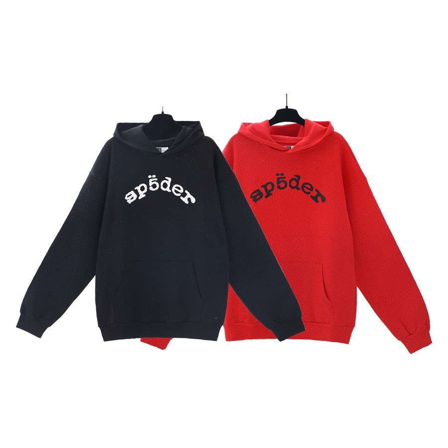 Sp5der Legacy Hoodie蜘蛛网字母印花烫钻街头休闲套头卫衣帽衫潮