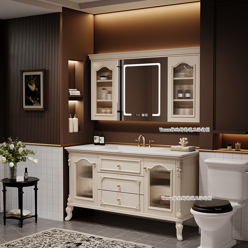 定制落地柜法式复古橡木浴室柜