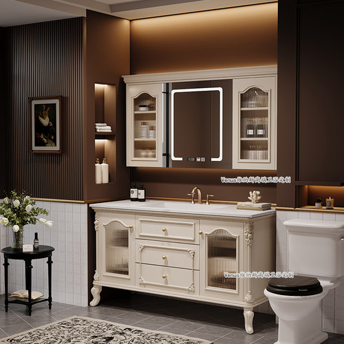 定制落地柜法式复古橡木浴室柜