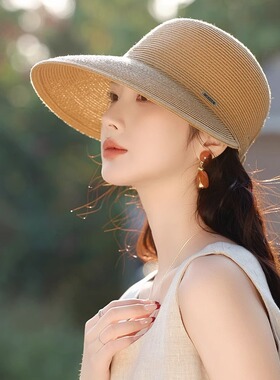 时尚草编女春夏季百搭显脸小遮阳鸭舌帽子户外出游防晒马术太阳帽