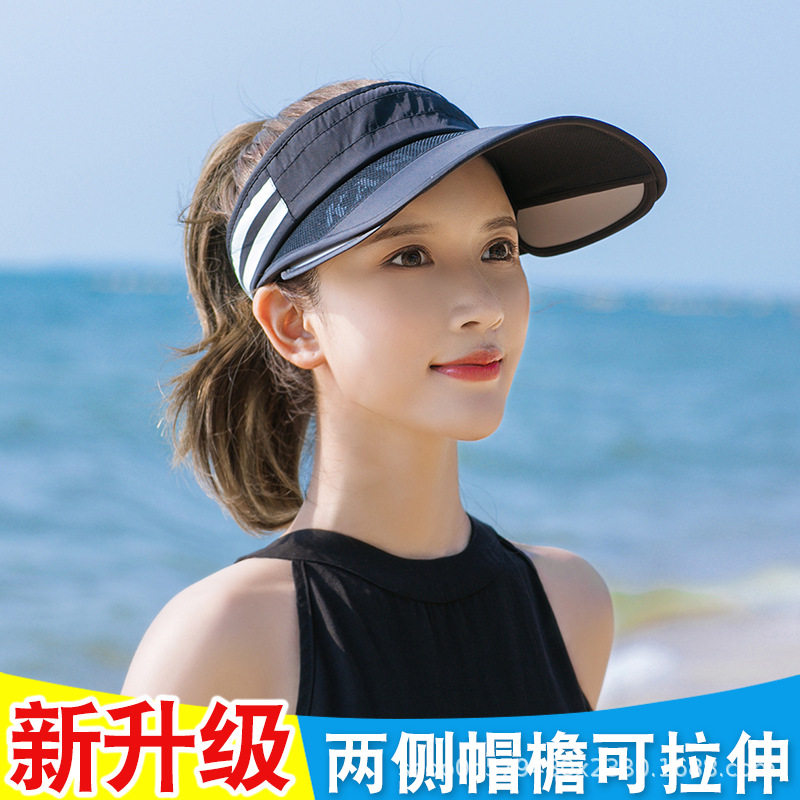 棒球帽女大沿防晒拉板可伸缩遮阳帽户外运动紫外线骑车空顶