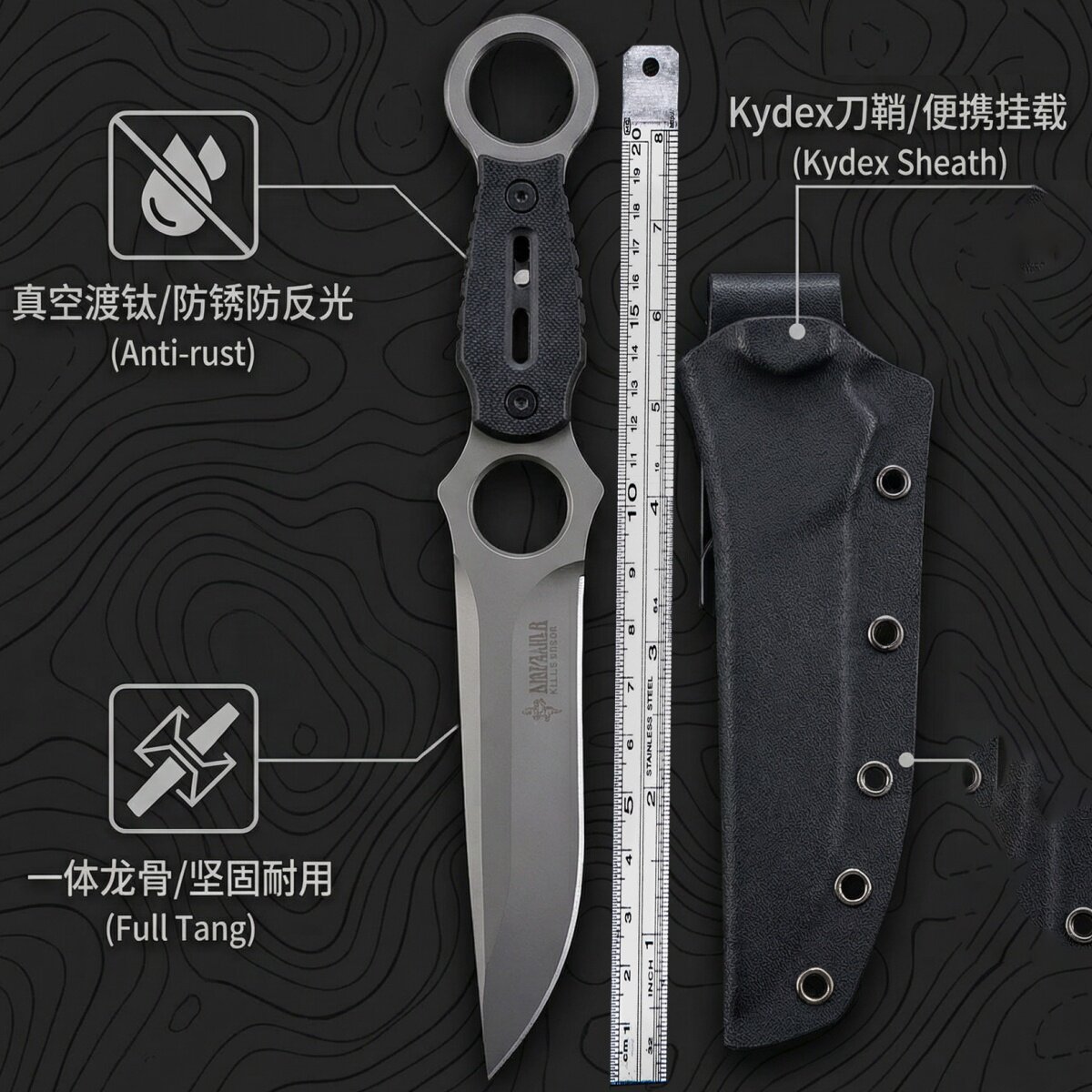 户外生存爪子直刀野营便携高硬度随身刀具防身荒野求生战术野外刀