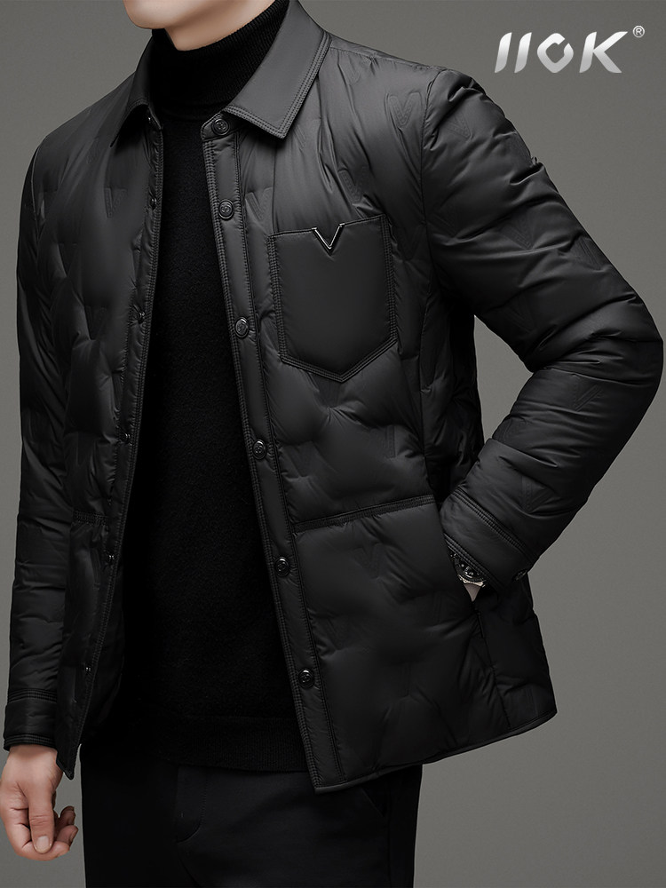 IIOK轻薄羽绒服男短款时尚休闲冬季外套轻奢高级感白鸭绒上衣翻领