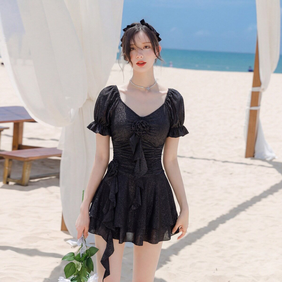 奇海2026新款纯欲泳衣女连体裙式保守显瘦高级感泡温泉度假游泳装