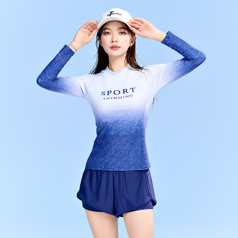 新款泳衣女分体长袖保守遮肚显瘦性感游泳馆泡温泉运动大码游泳装