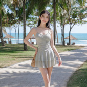 连体遮肚显瘦纯欲风温泉度假泳装 奇海2026新款 露背性感泳衣女裙式