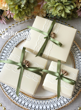 则礼 简约蝴蝶结喜糖盒 婚礼盒子韩式结婚礼盒白绿色免折叠空盒