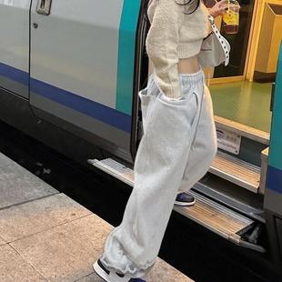 韩单高克重毛圈款侧边口袋宽松泫雅风大码高腰显瘦休闲收口可拖地