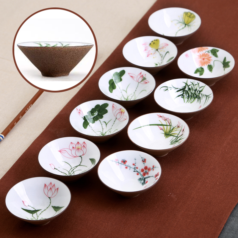 功夫茶杯陶瓷单个手绘