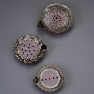 复古粗陶老岩泥储水壶承杯托茶托养壶垫禅意手工小干泡盘茶道配件