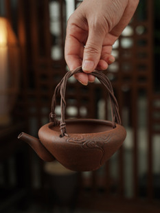 复古老岩泥提梁泡茶壶简约过滤分茶器绿茶冷泡壶粗陶侘寂风公道壶