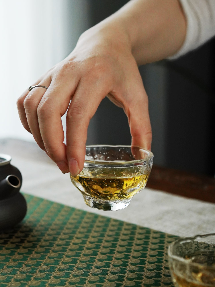 中式冰冻烧水晶玻璃主人杯单杯琉璃喝茶杯初雪杯茶杯李子柒同款杯